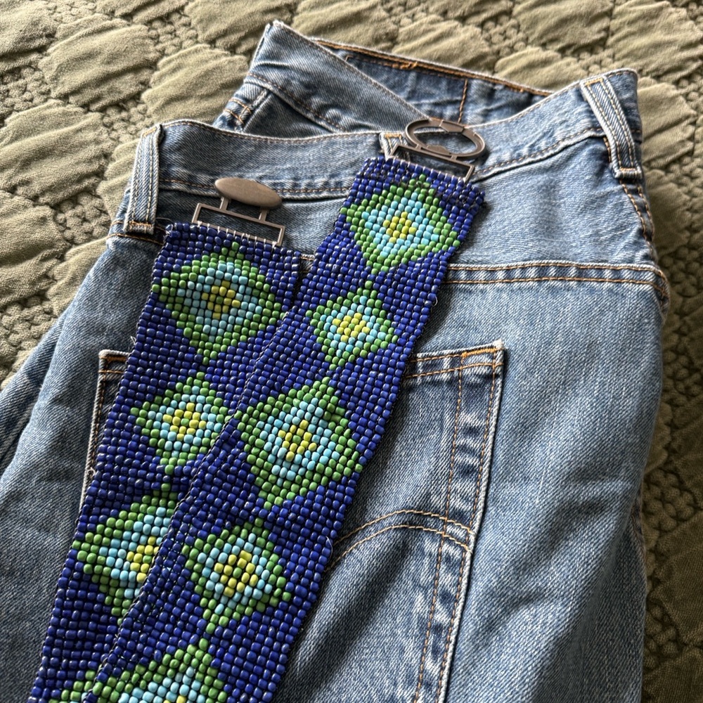 Vintage Southwestern Bead Stretch Belt Blue Boho Stagecoach Western Festival